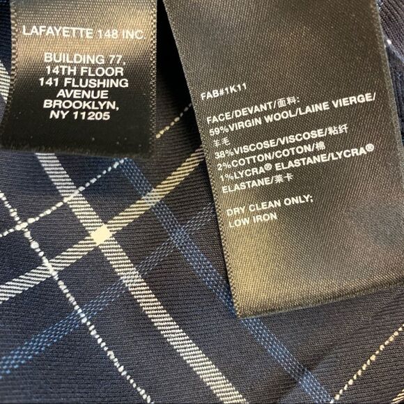 LAFAYETTE 148 NWOT New York Navy Clinton Plaid check Straight Leg Dress Pants 8 - Picture 8 of 14